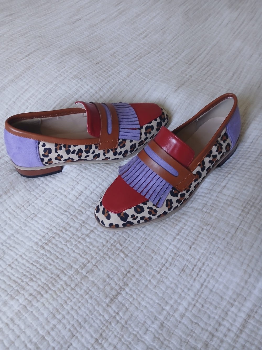 Leopard Print Fringe Loafers/ Colorblock Suede Tassel Moccasins